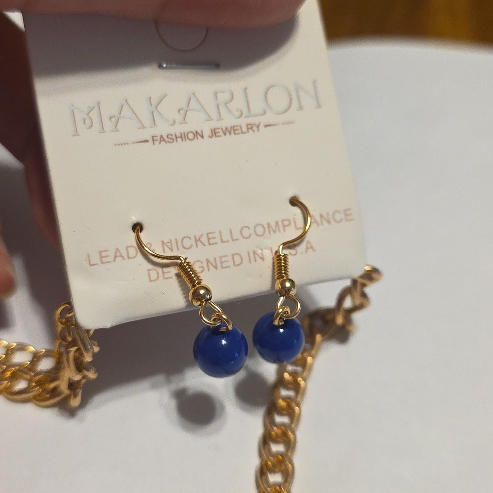 Gold and Blue Floral Necklace - Picture 14 of 16